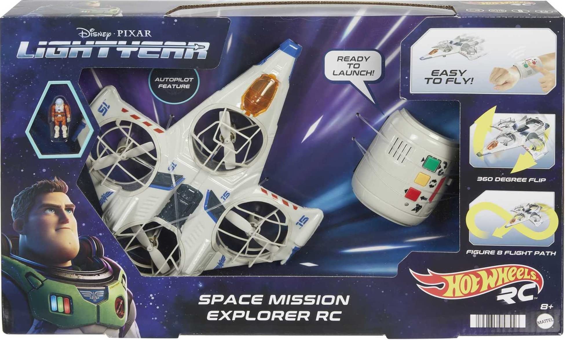 Hot Wheels RC Mattel Disney and Pixar Lightyear Spaceship with Buzz Lightyear Action Figure, Remote Control Drone - Image 6