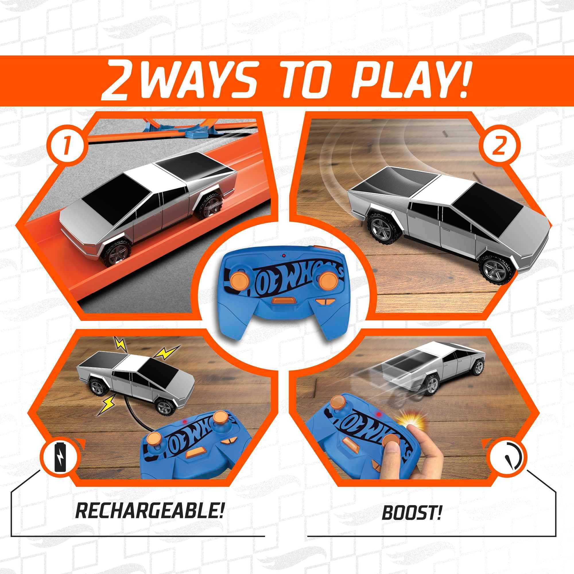 Hot Wheels RC Tesla Cybertruck 1:64 Scale, Remote-Control Toy Vehicle, Works On & Off Track, Includes Track Adapter - Image 3