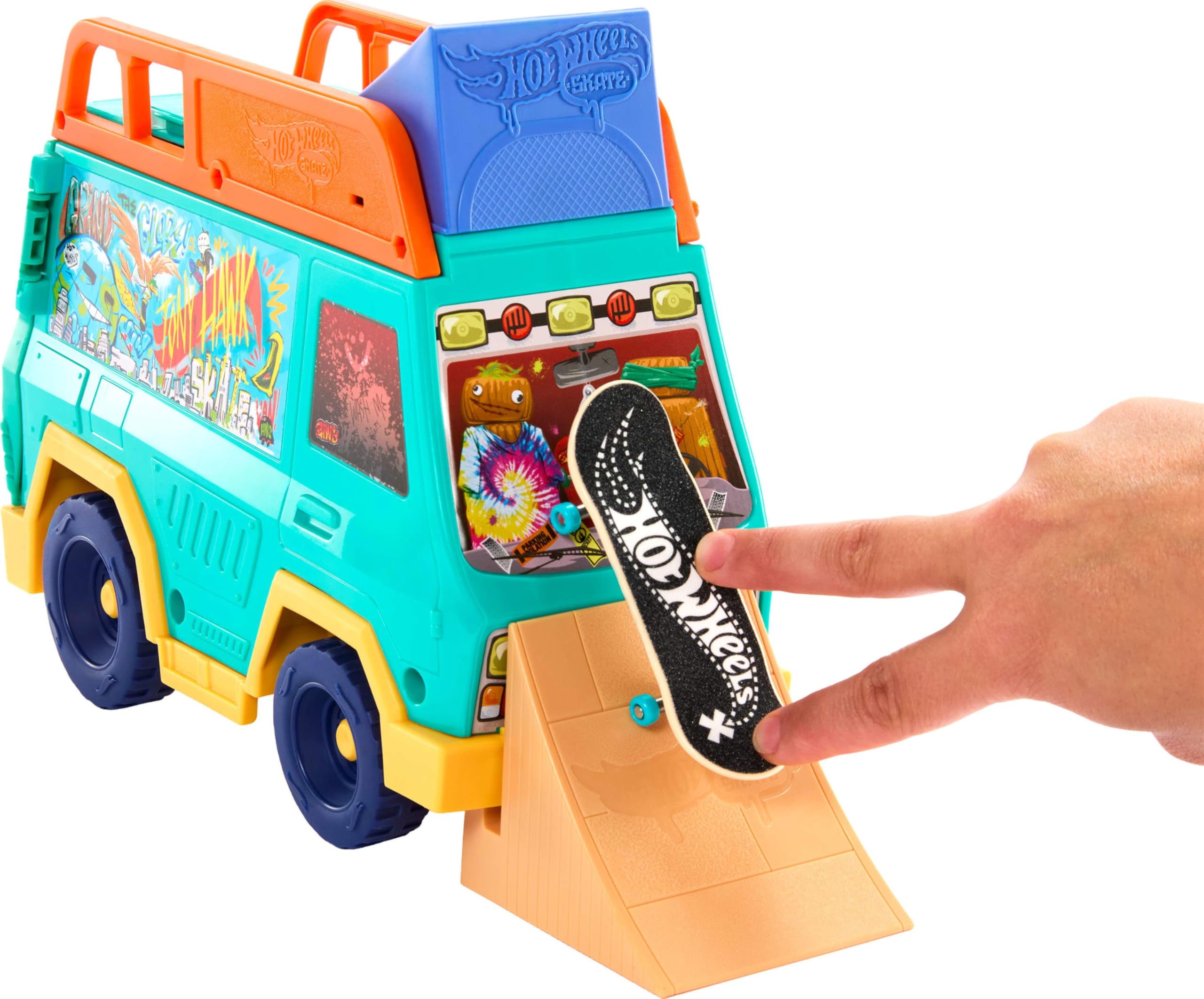 Hot Wheels Skate Fingerboard Playset, Skate Van Designed in Collaboration with Tony Hawk, with Exclusive Fingerboard & Pair Removable Skate Shoes - Image 3