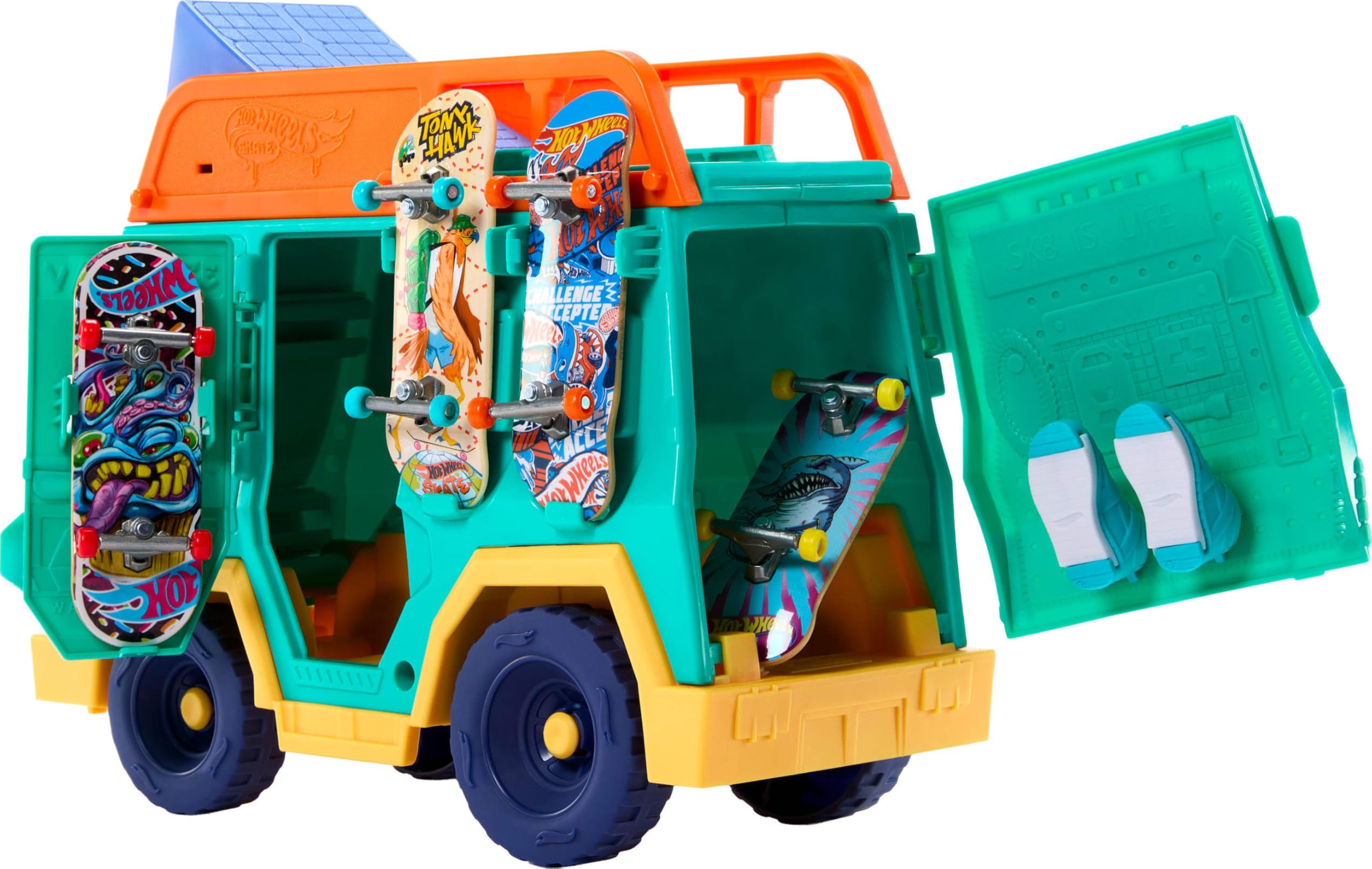 Hot Wheels Skate Fingerboard Playset, Skate Van Designed in Collaboration with Tony Hawk, with Exclusive Fingerboard & Pair Removable Skate Shoes - Image 5